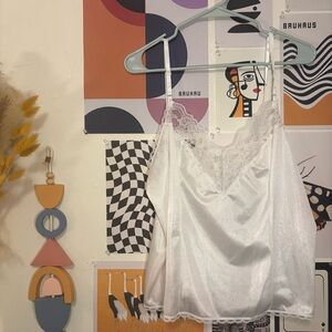 White Lace Trim Satin Chemise